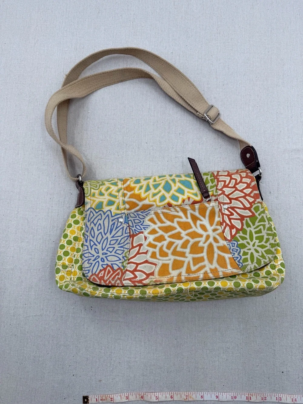 Relic Canvas Floral & Dot Crossbody Bag in Green and Yellow